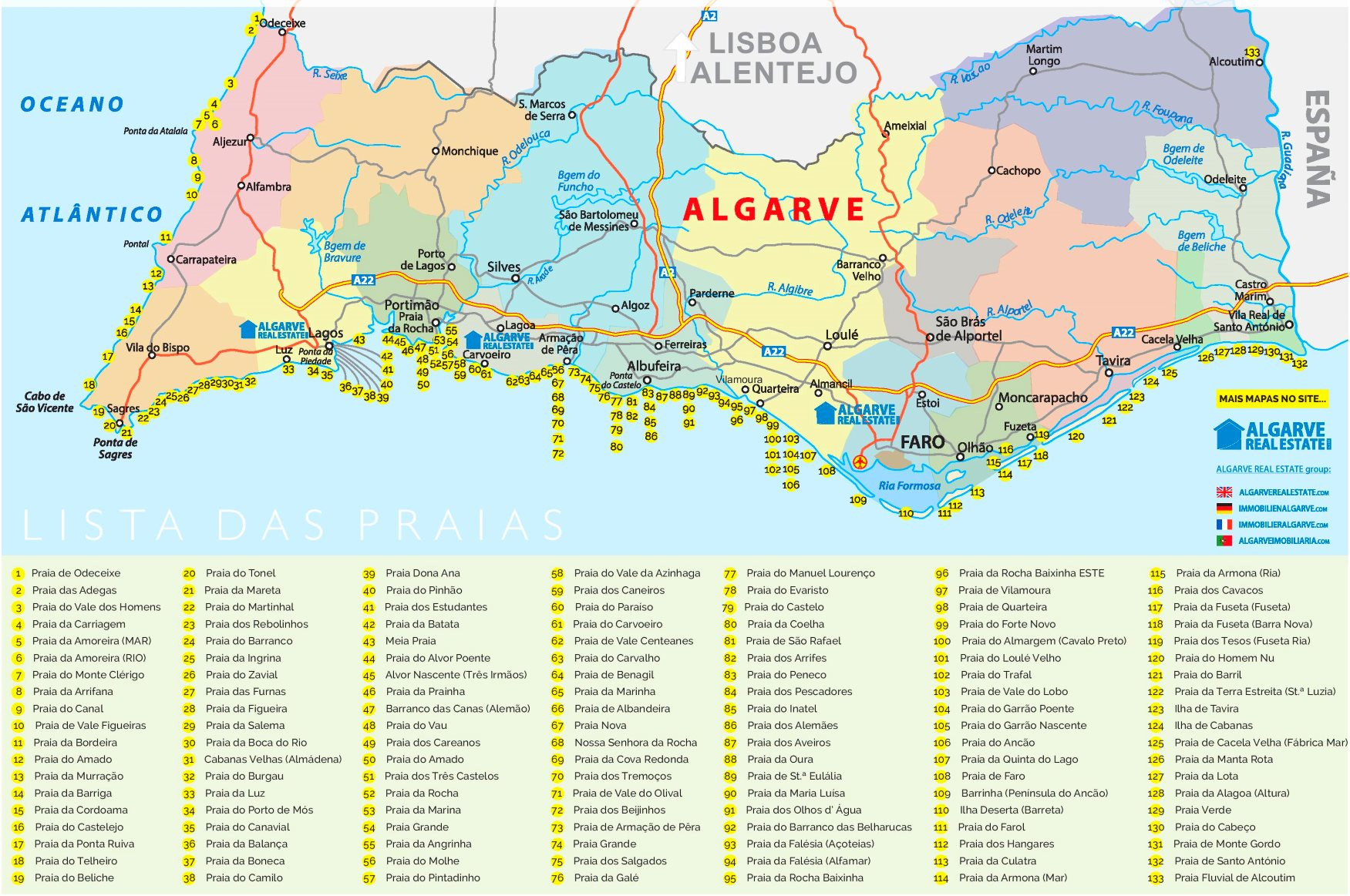 Algarve beaches map