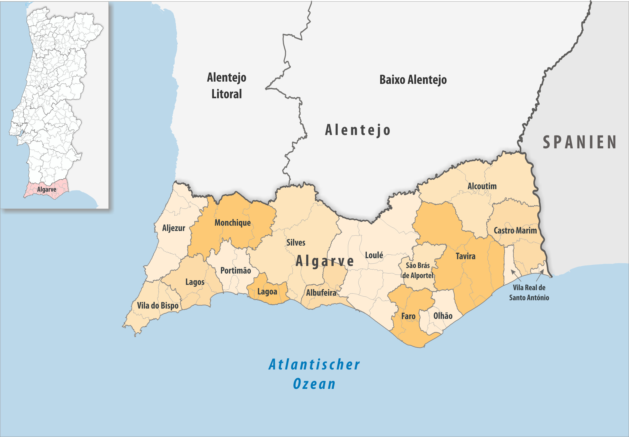 Map of Algarve, Portugal