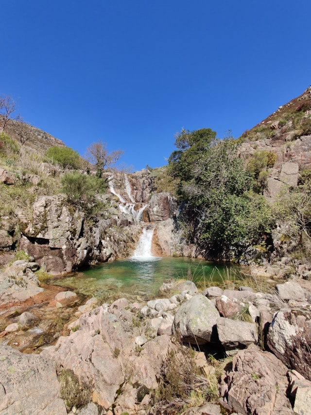 High mountain waterfall at Peneda-Gerês National Park in Portugaal