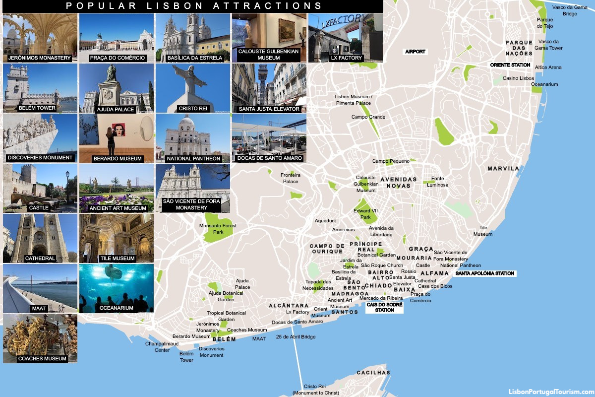 Is Lisbon worth visiting?, city map of Lisbon with the most famous tourist attractions
