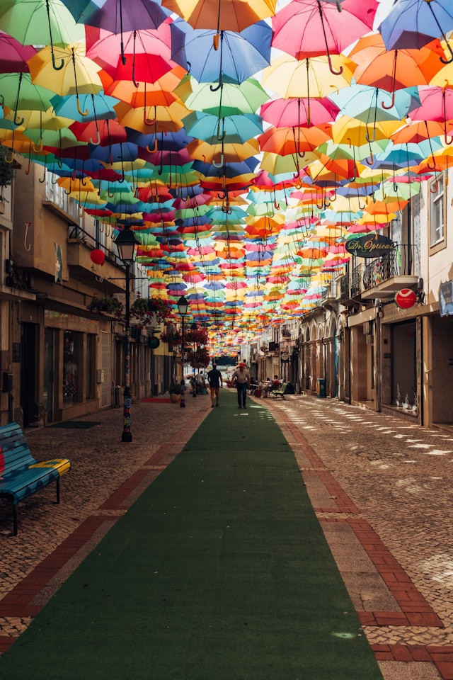 Umbrella street in Lisbon